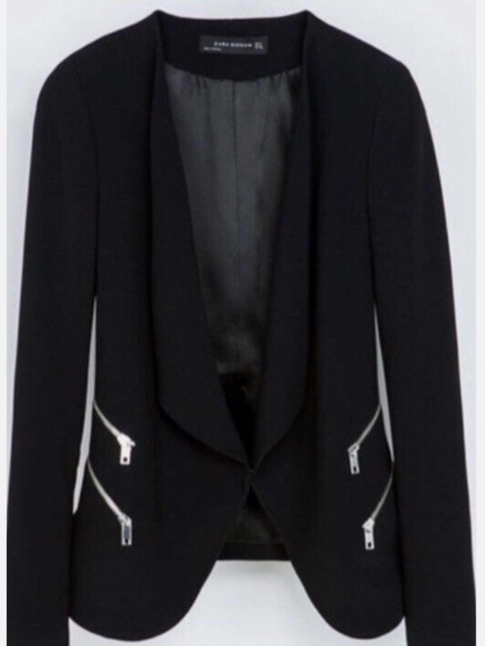 Zara Black Open Blazer with Silver Zipper Accents